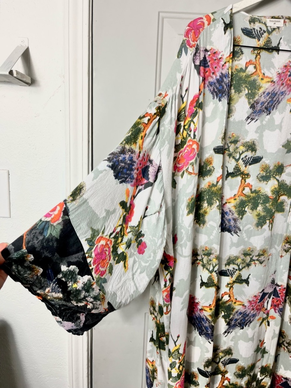 World Market Peacock Print Open Front Longline Kimono One Size - Picture 4 of 6